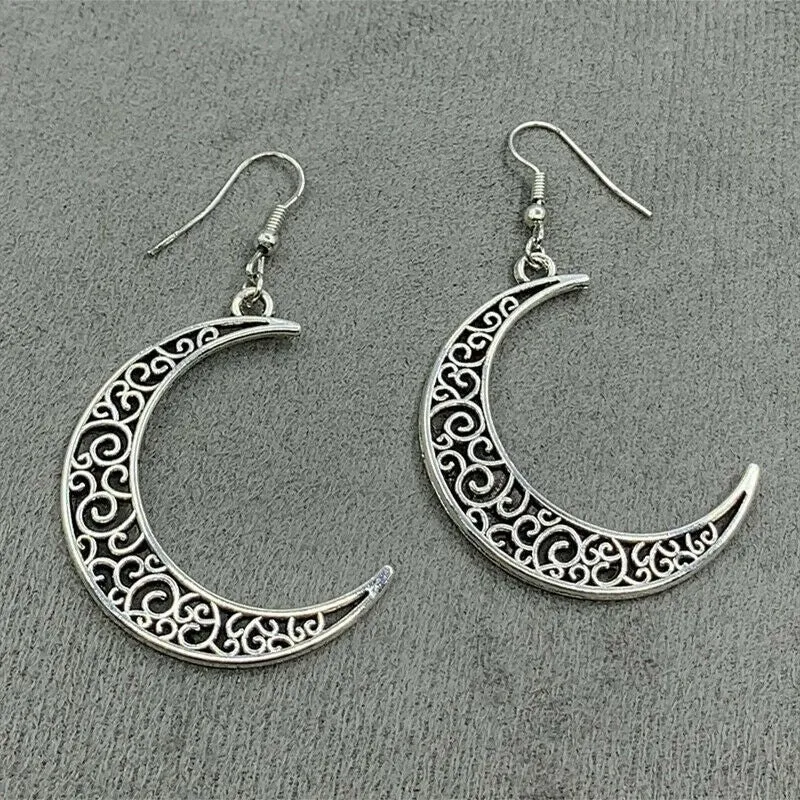 925 Sterling Silver Jewelry Alloy Cutout Moon Earrings