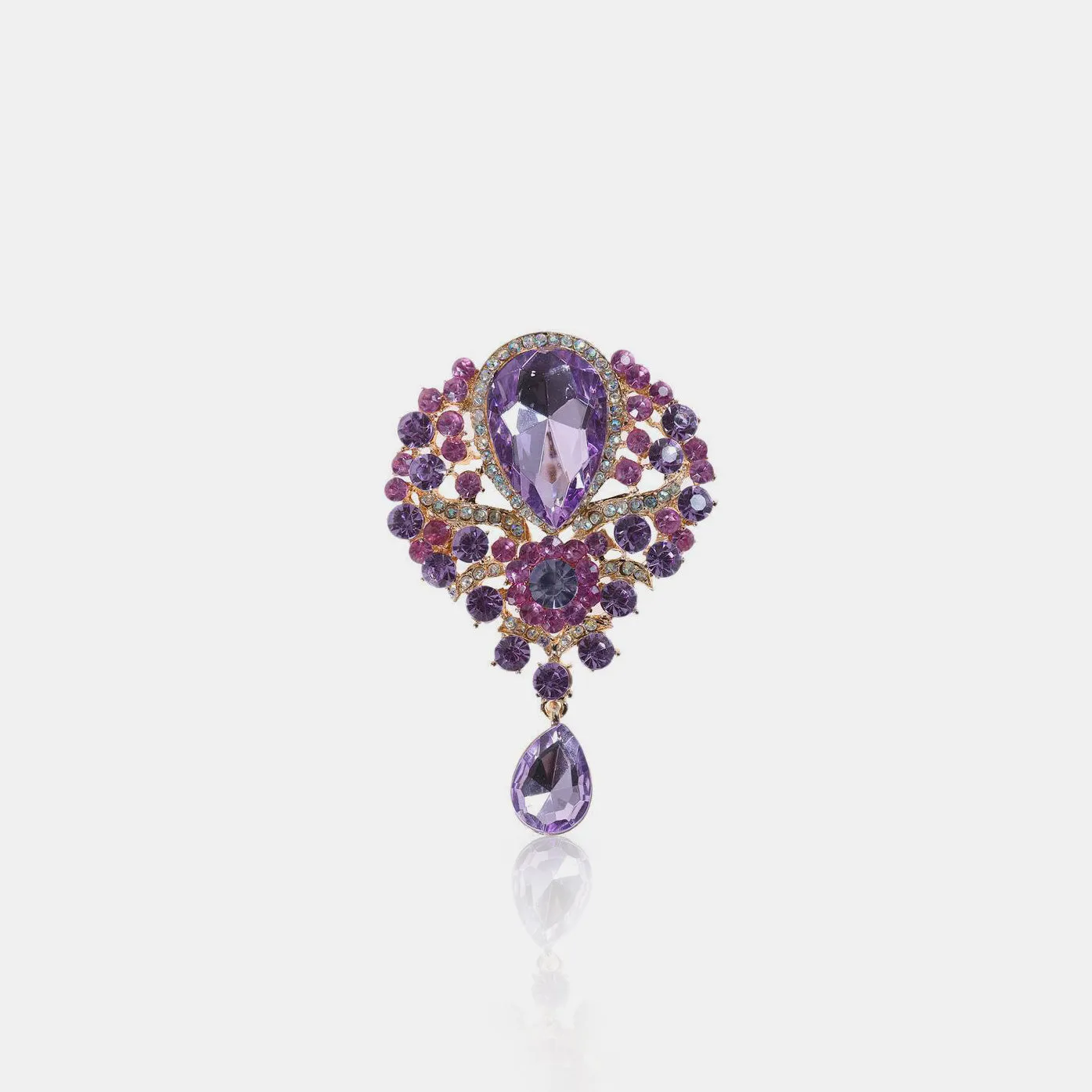 925 Sterling Silver Jewelry Alloy Rhinestone Teardrop Brooch