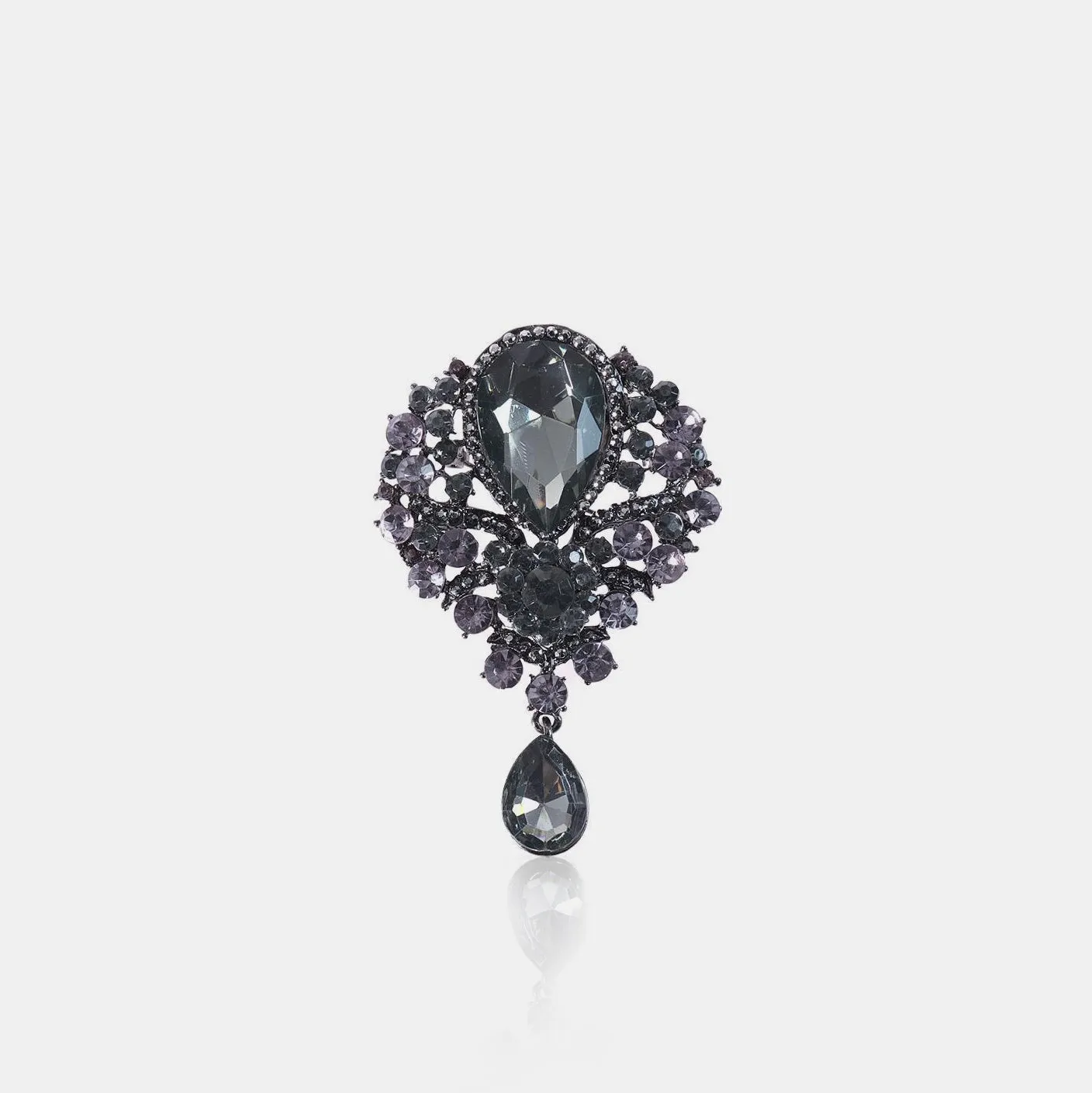 925 Sterling Silver Jewelry Alloy Rhinestone Teardrop Brooch