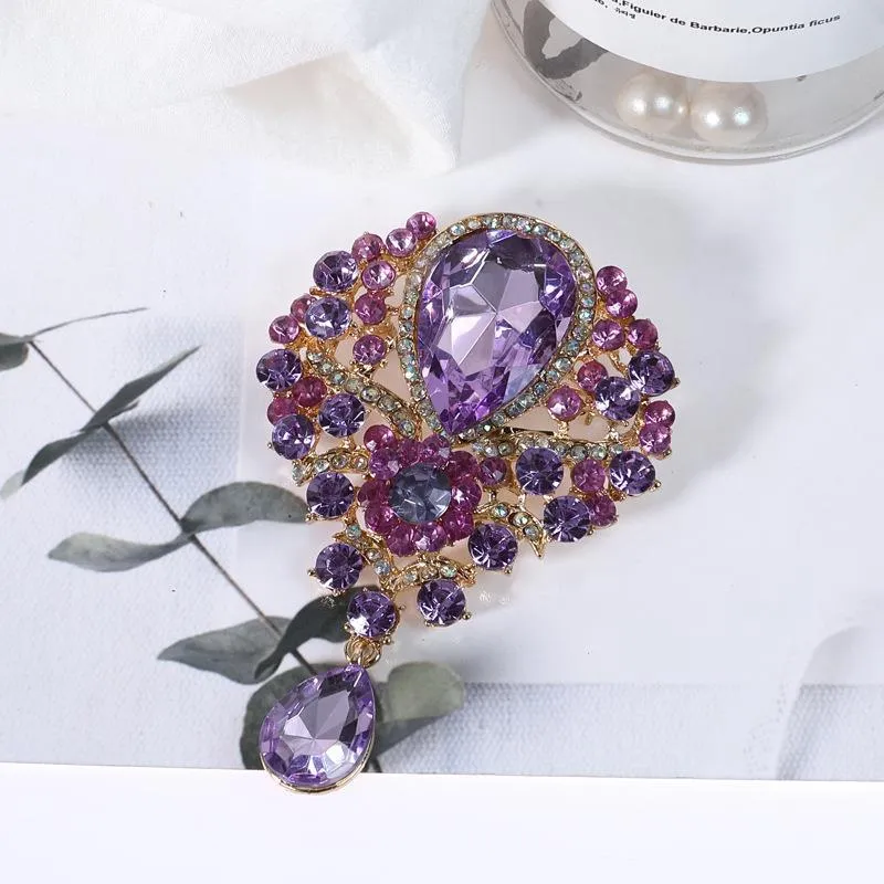 925 Sterling Silver Jewelry Alloy Rhinestone Teardrop Brooch
