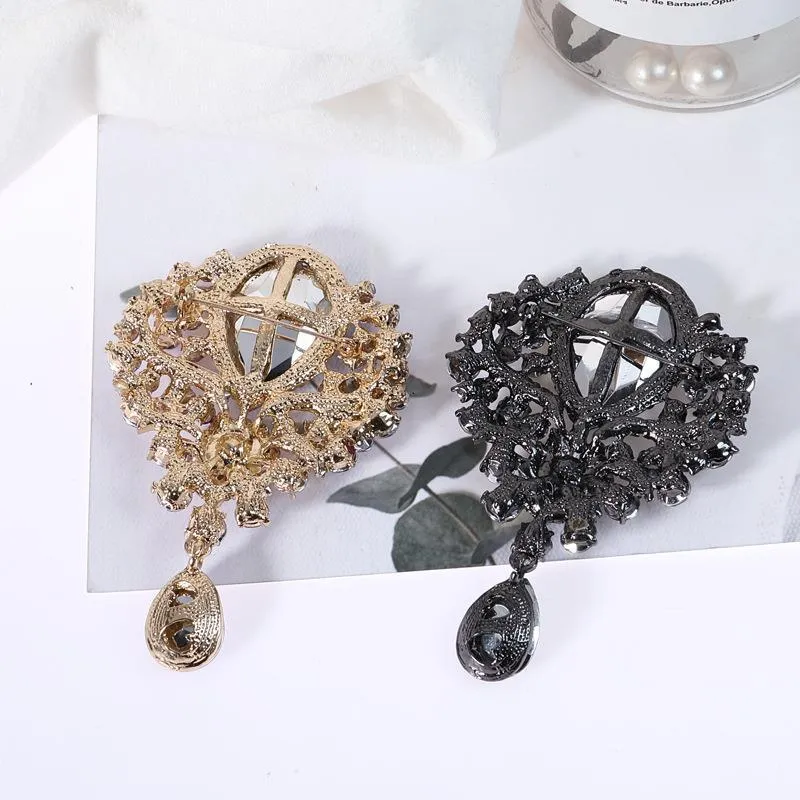 925 Sterling Silver Jewelry Alloy Rhinestone Teardrop Brooch