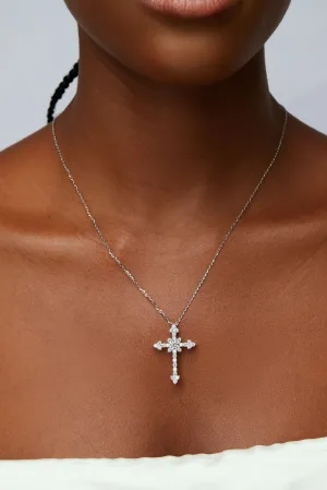 925 Sterling Silver Jewelry Amari Moissanite Cross Necklace in 925 Sterling Silver