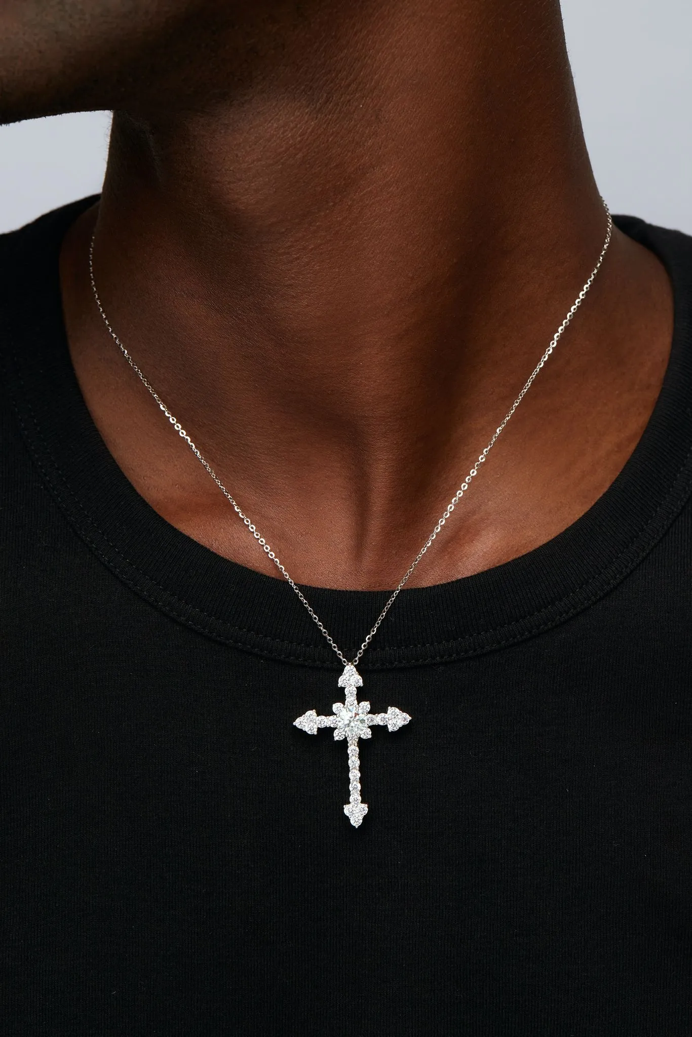 925 Sterling Silver Jewelry Amari Moissanite Cross Necklace in 925 Sterling Silver