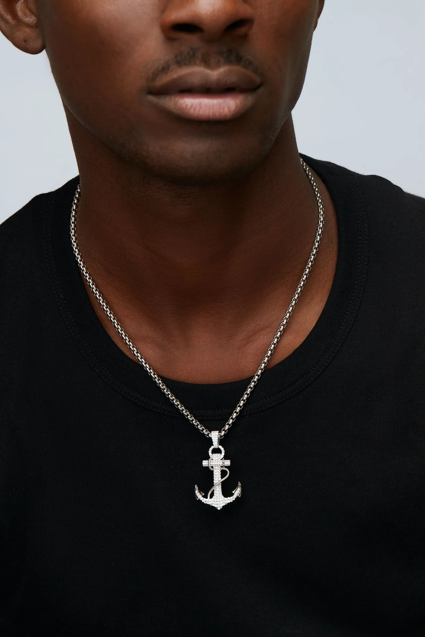 925 Sterling Silver Jewelry Anchor CZ Pendant Necklace in 925 Sterling Silver