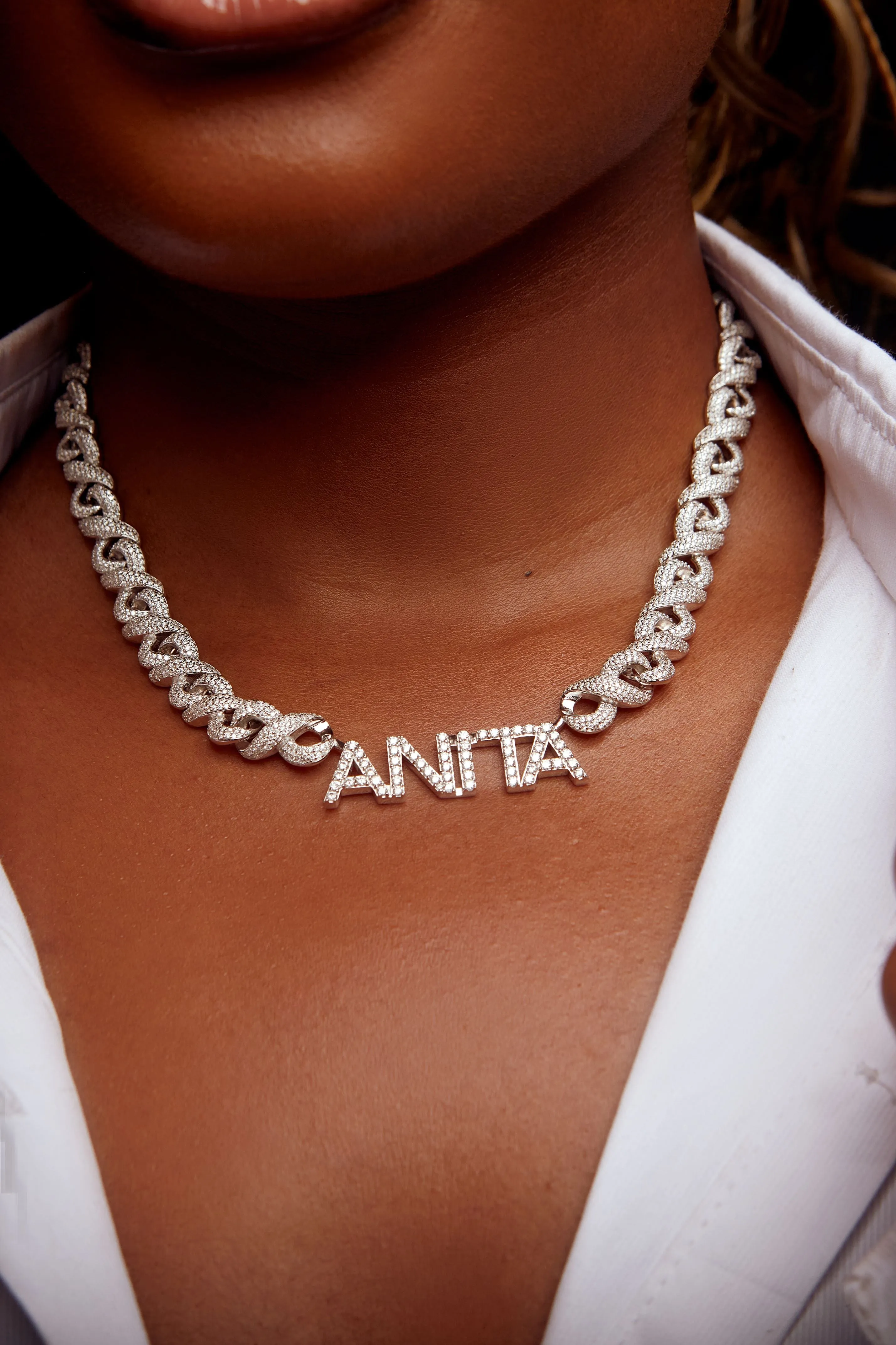 925 Sterling Silver Jewelry Anita Cuban Moissanite Necklace in 925 Sterling Silver