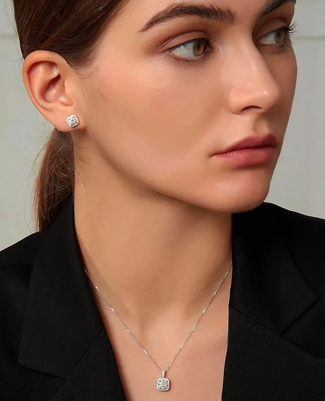 925 Sterling Silver Jewelry Bijou Moissanite Necklace-Earrings Set
