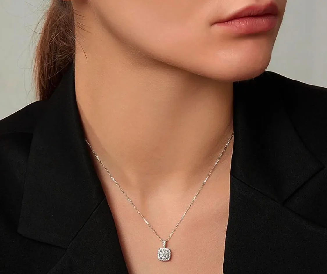 925 Sterling Silver Jewelry Bijou Moissanite Necklace in 925 Sterling Silver
