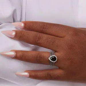 925 Sterling Silver Jewelry Black Pear Cut Moissanite Bride Set in 925 Sterling Silver