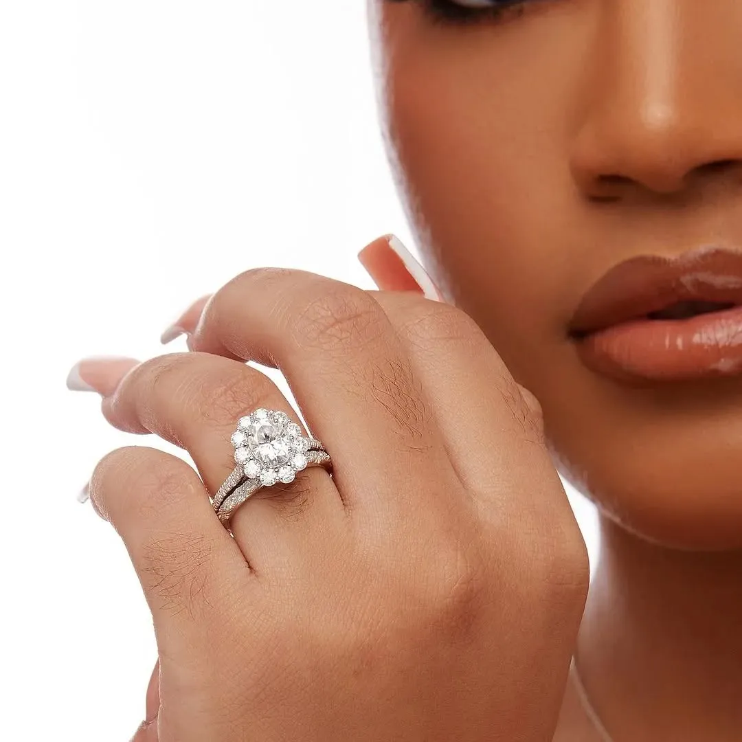 925 Sterling Silver Jewelry BOZ La Vie Oval Cut Moissanite Bride Set in 925 Sterling Silver