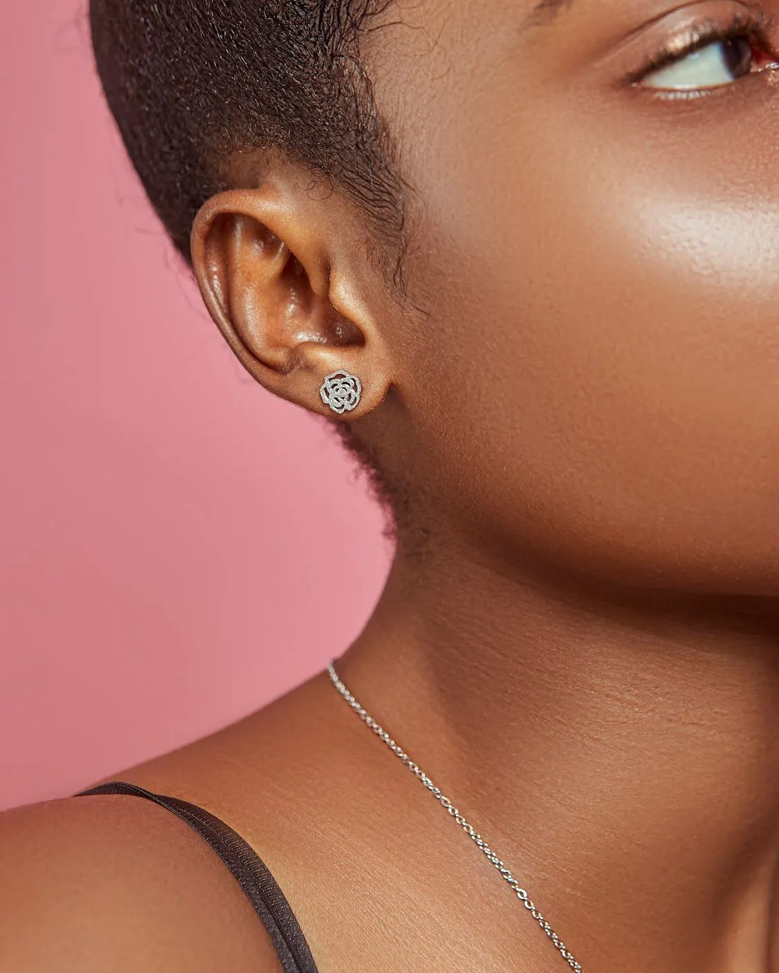 925 Sterling Silver Jewelry Camellia Necklace and Earrings Set