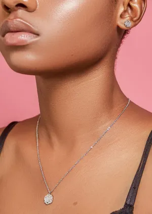 925 Sterling Silver Jewelry Camellia Necklace and Earrings Set