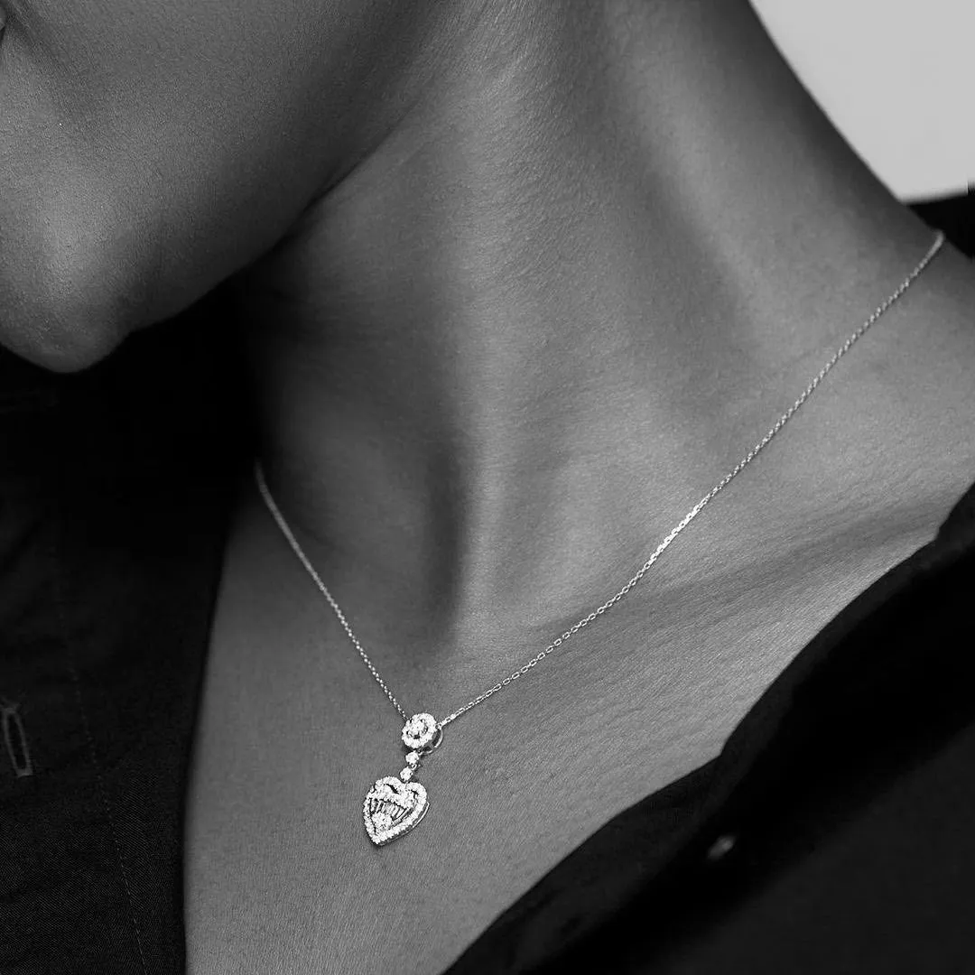 925 Sterling Silver Jewelry Drop Heart Moissanite Necklace in 925 Sterling Silver