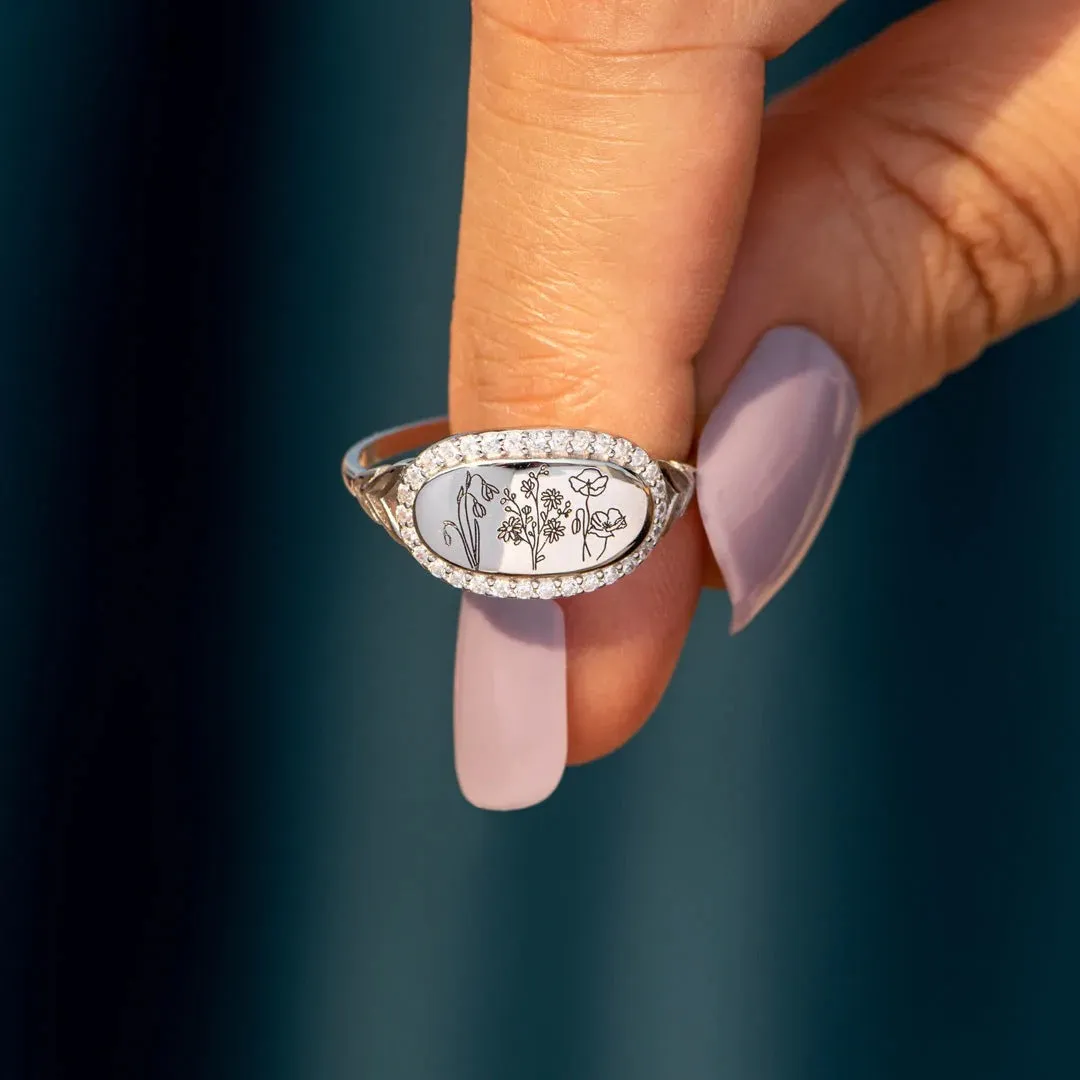 925 Sterling Silver Jewelry Flower Epoxy Gum Oil Inlaid Zircon Ring