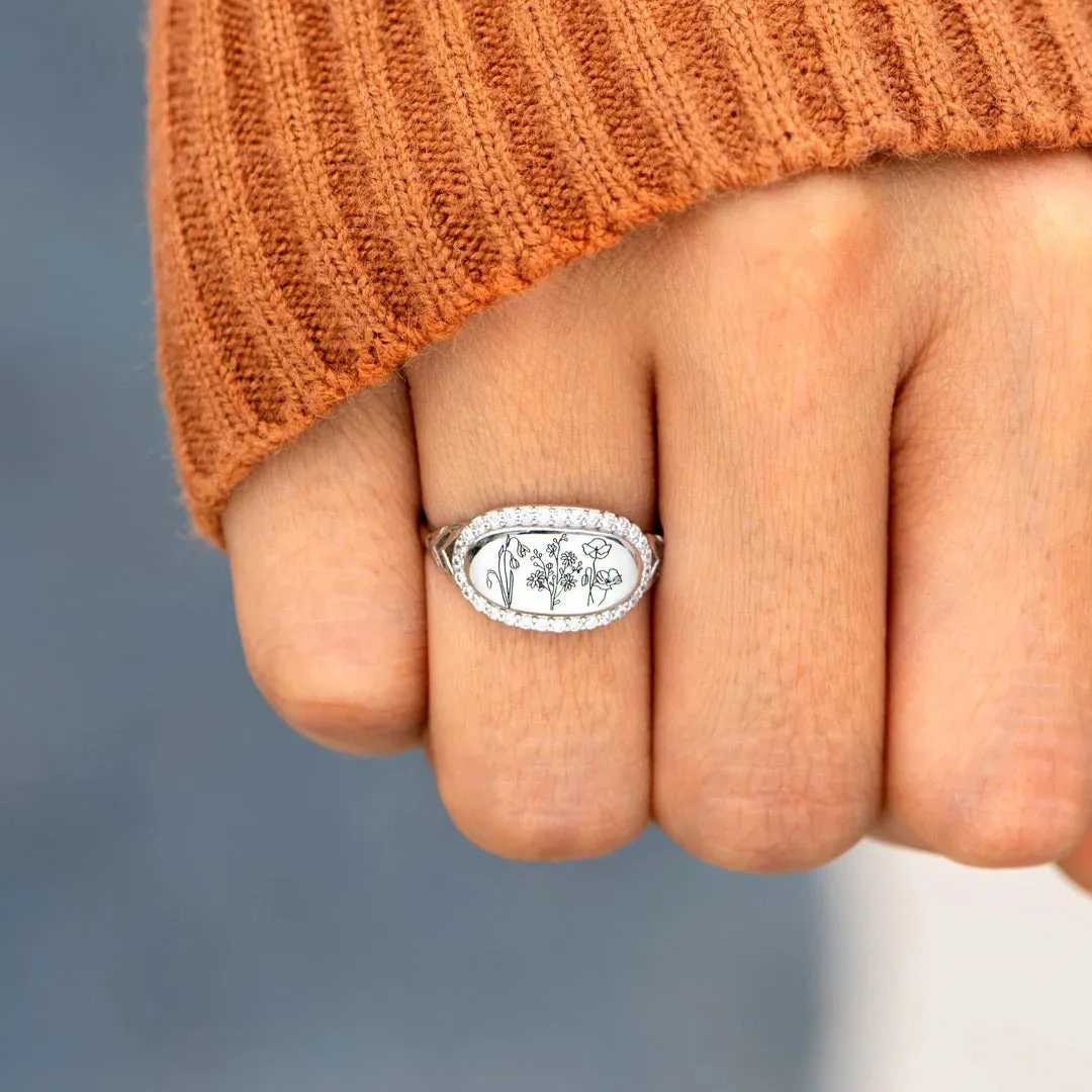 925 Sterling Silver Jewelry Flower Epoxy Gum Oil Inlaid Zircon Ring