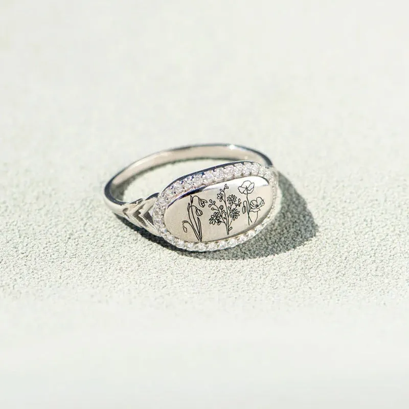 925 Sterling Silver Jewelry Flower Epoxy Gum Oil Inlaid Zircon Ring
