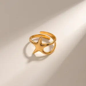 925 Sterling Silver Jewelry Gold-Plated Stainless Steel Star Ring
