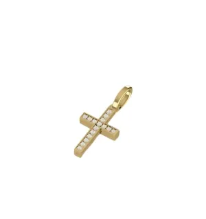 925 Sterling Silver Jewelry Island Natural Diamond Mini Cross Pendant in 18K Gold