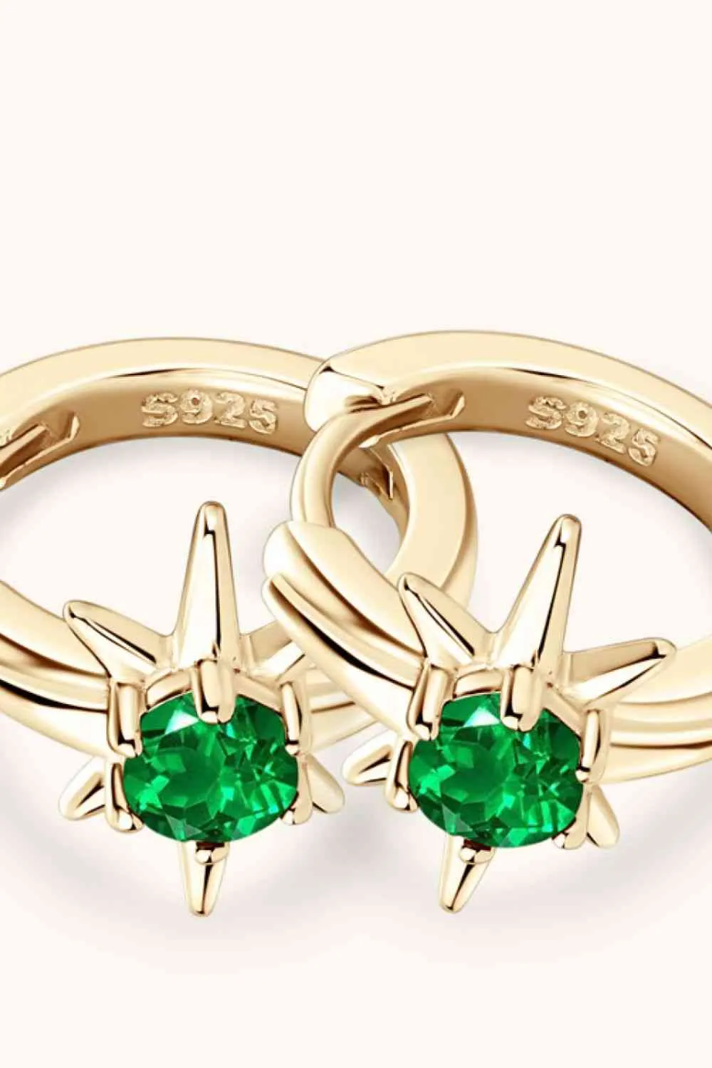 925 Sterling Silver Jewelry Lab-Grown Emerald Huggie Earrings