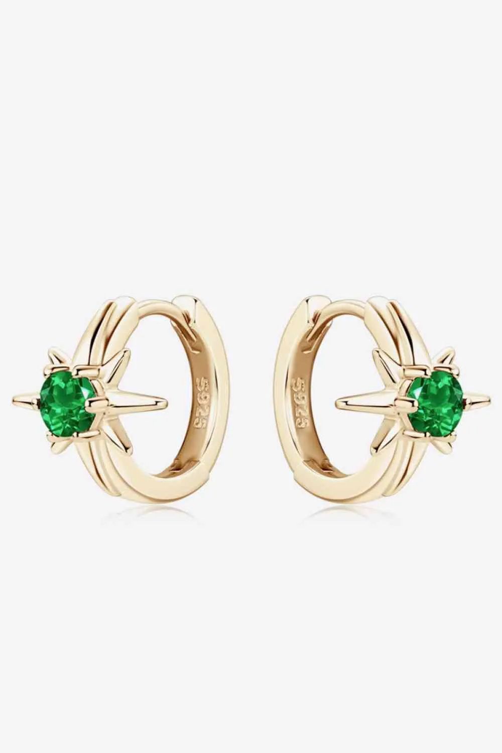 925 Sterling Silver Jewelry Lab-Grown Emerald Huggie Earrings
