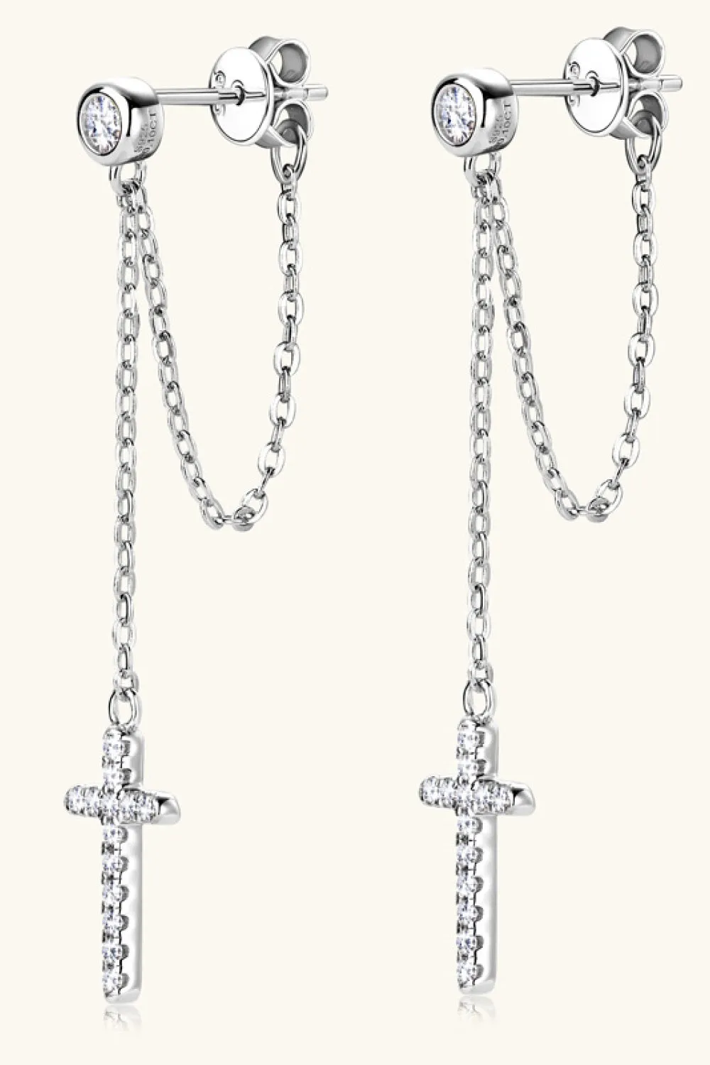 925 Sterling Silver Jewelry Moissanite 925 Sterling Silver Cross Earrings