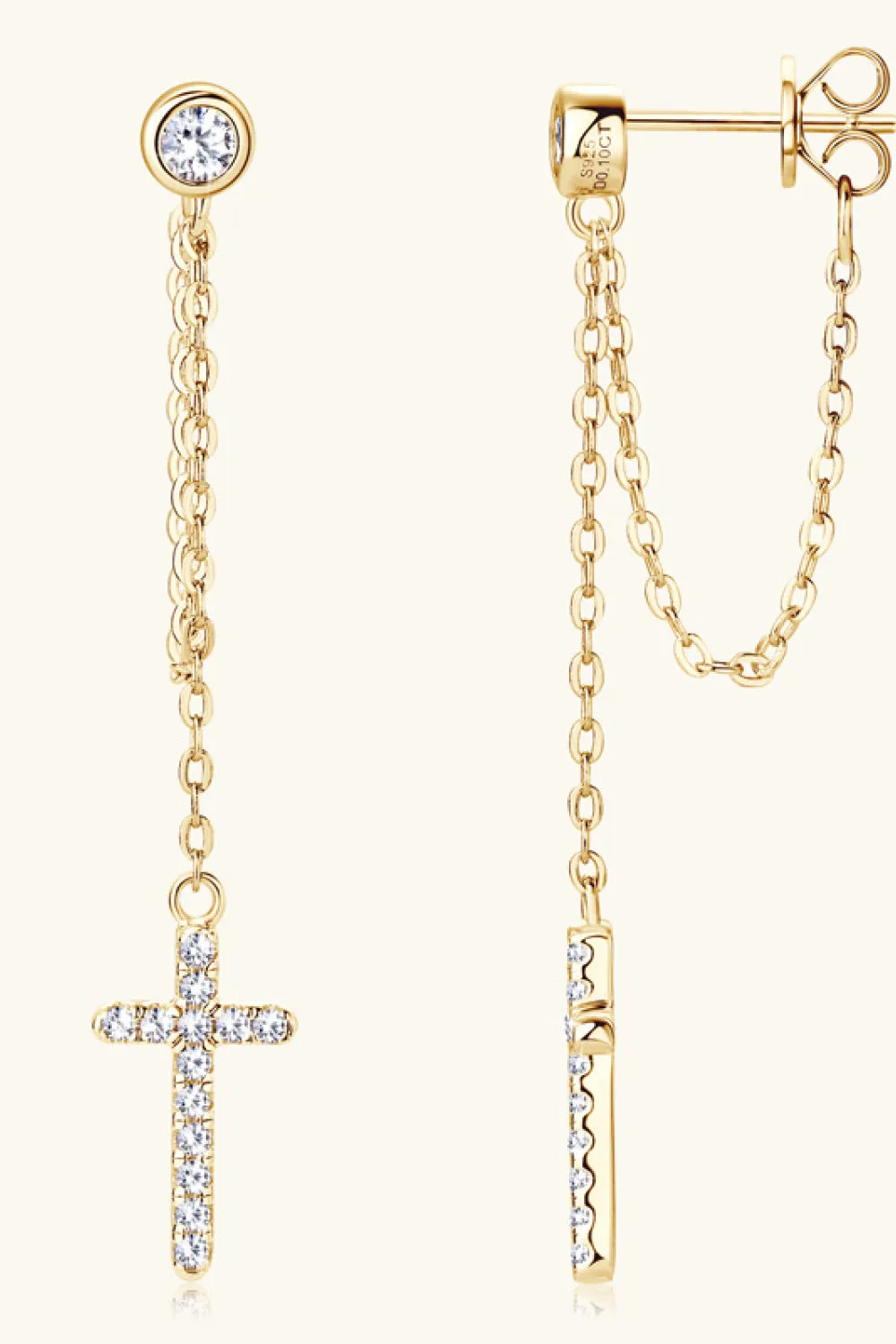 925 Sterling Silver Jewelry Moissanite 925 Sterling Silver Cross Earrings