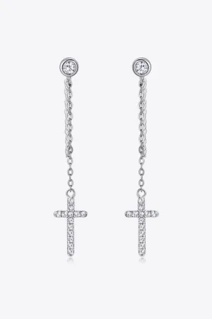 925 Sterling Silver Jewelry Moissanite 925 Sterling Silver Cross Earrings