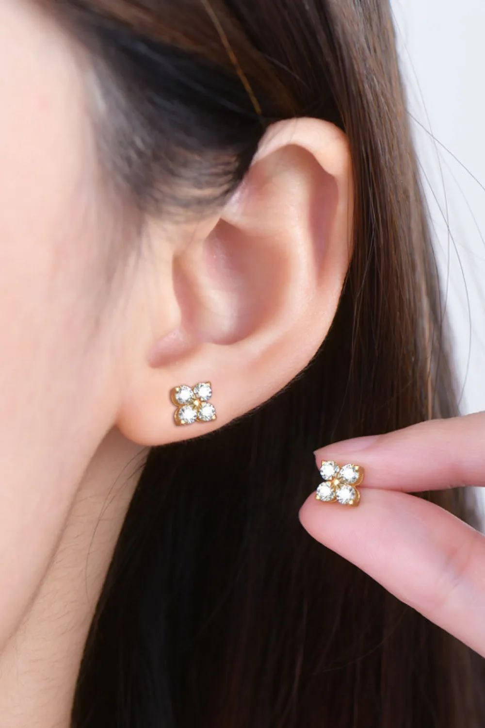 925 Sterling Silver Jewelry Moissanite 925 Sterling Silver Four-Leaf Clover Shape Earrings