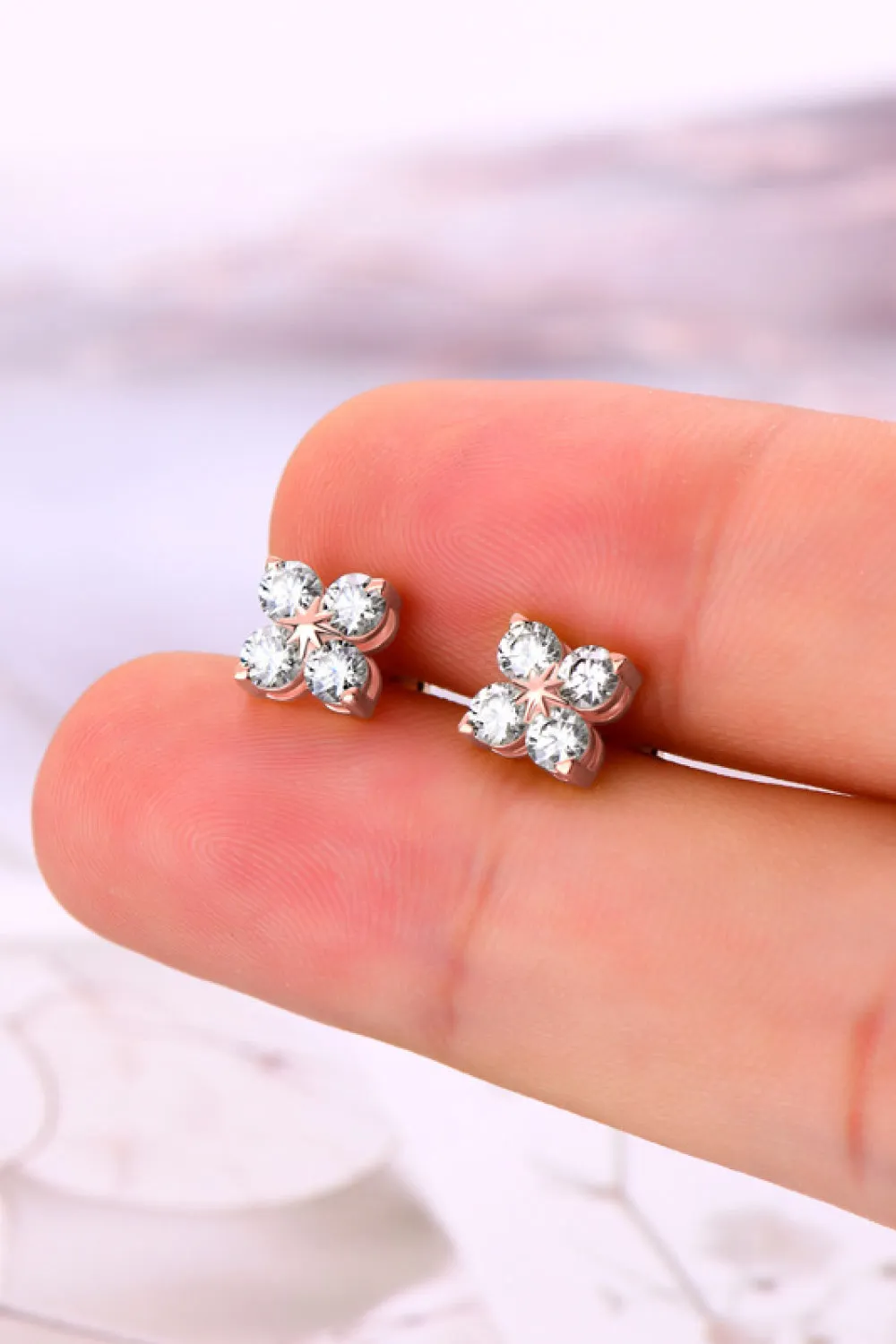 925 Sterling Silver Jewelry Moissanite 925 Sterling Silver Four-Leaf Clover Shape Earrings