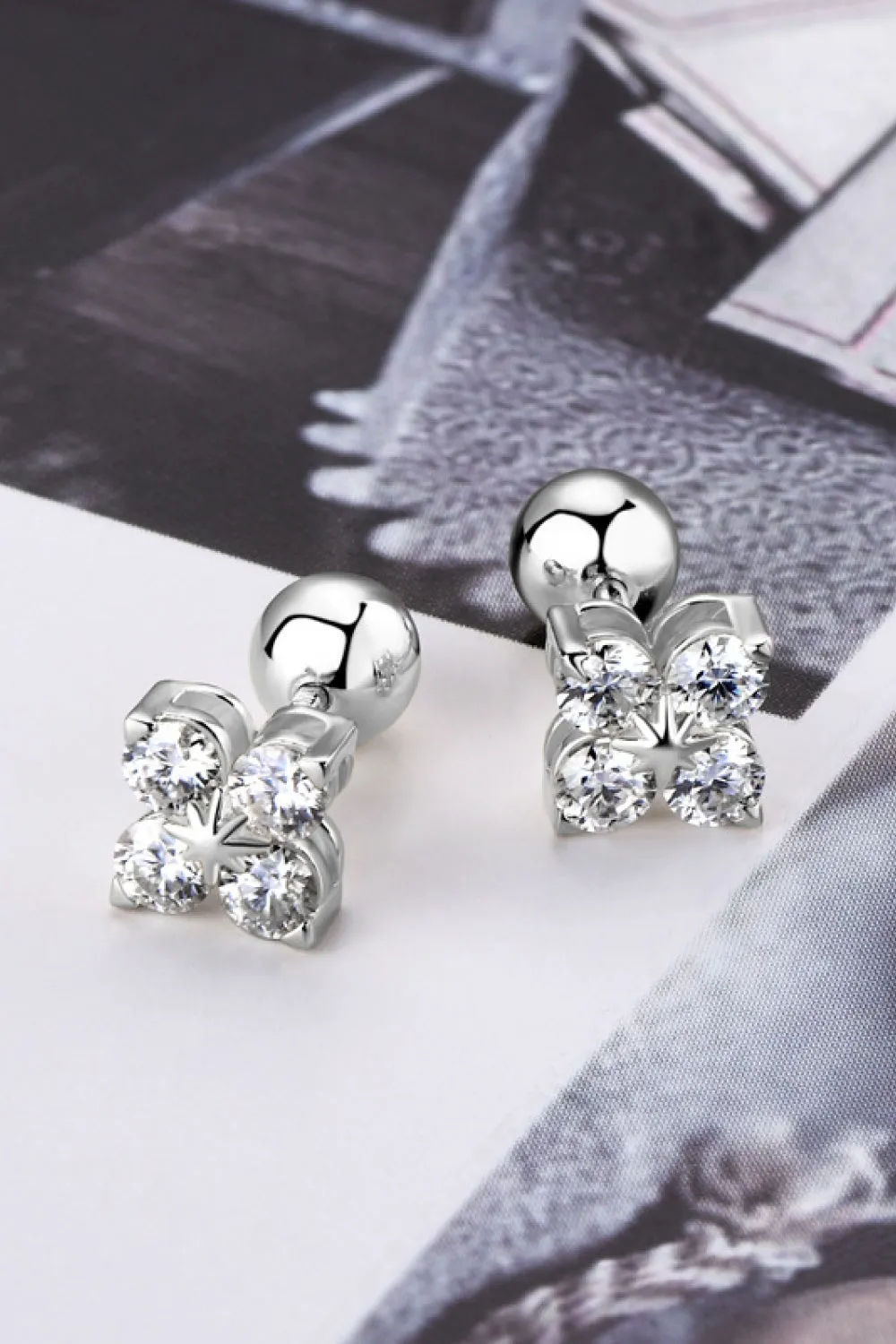 925 Sterling Silver Jewelry Moissanite 925 Sterling Silver Four-Leaf Clover Shape Earrings