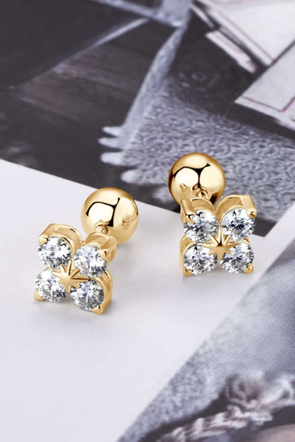 925 Sterling Silver Jewelry Moissanite 925 Sterling Silver Four-Leaf Clover Shape Earrings