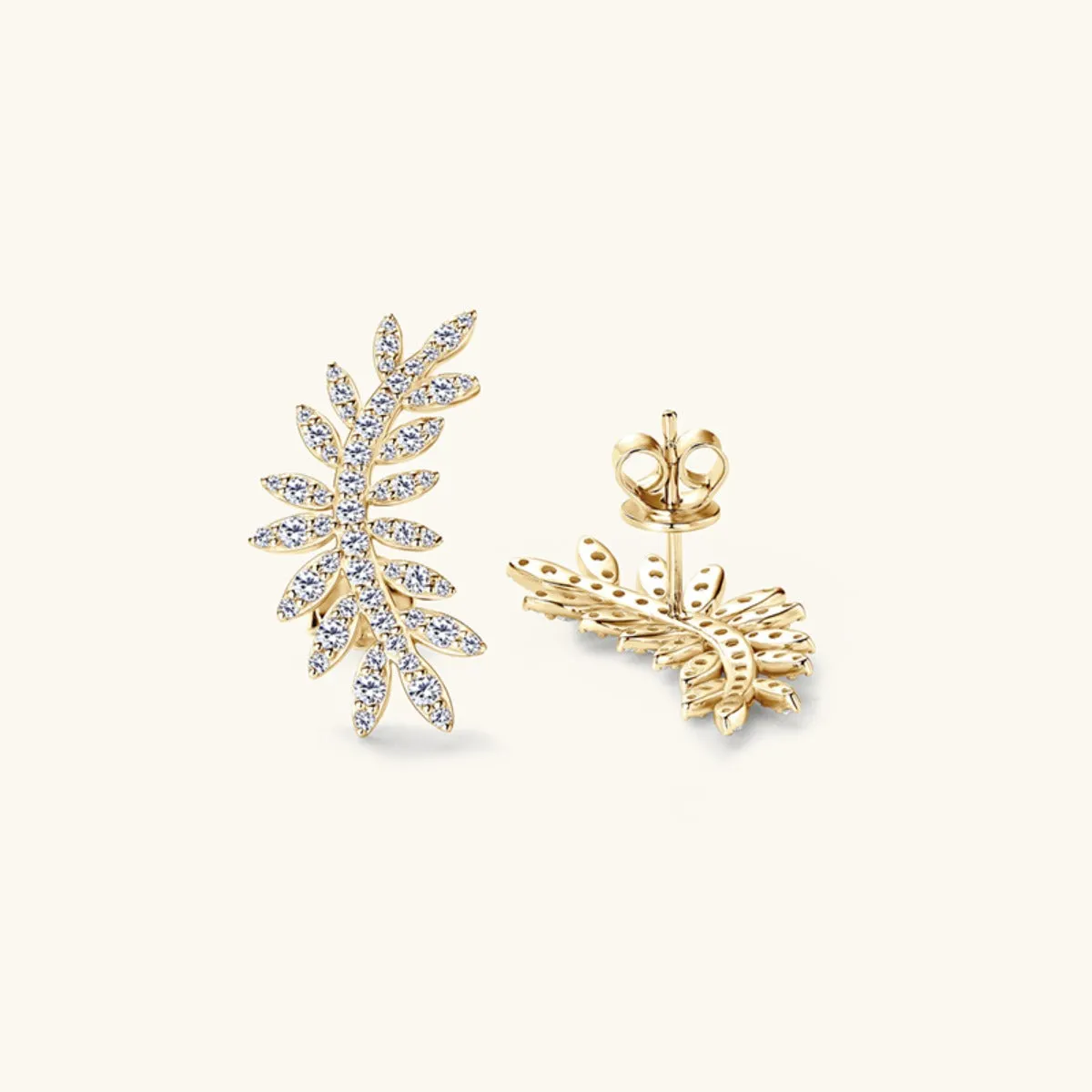 925 Sterling Silver Jewelry Moissanite 925 Sterling Silver Leaf Shape Stud Earrings