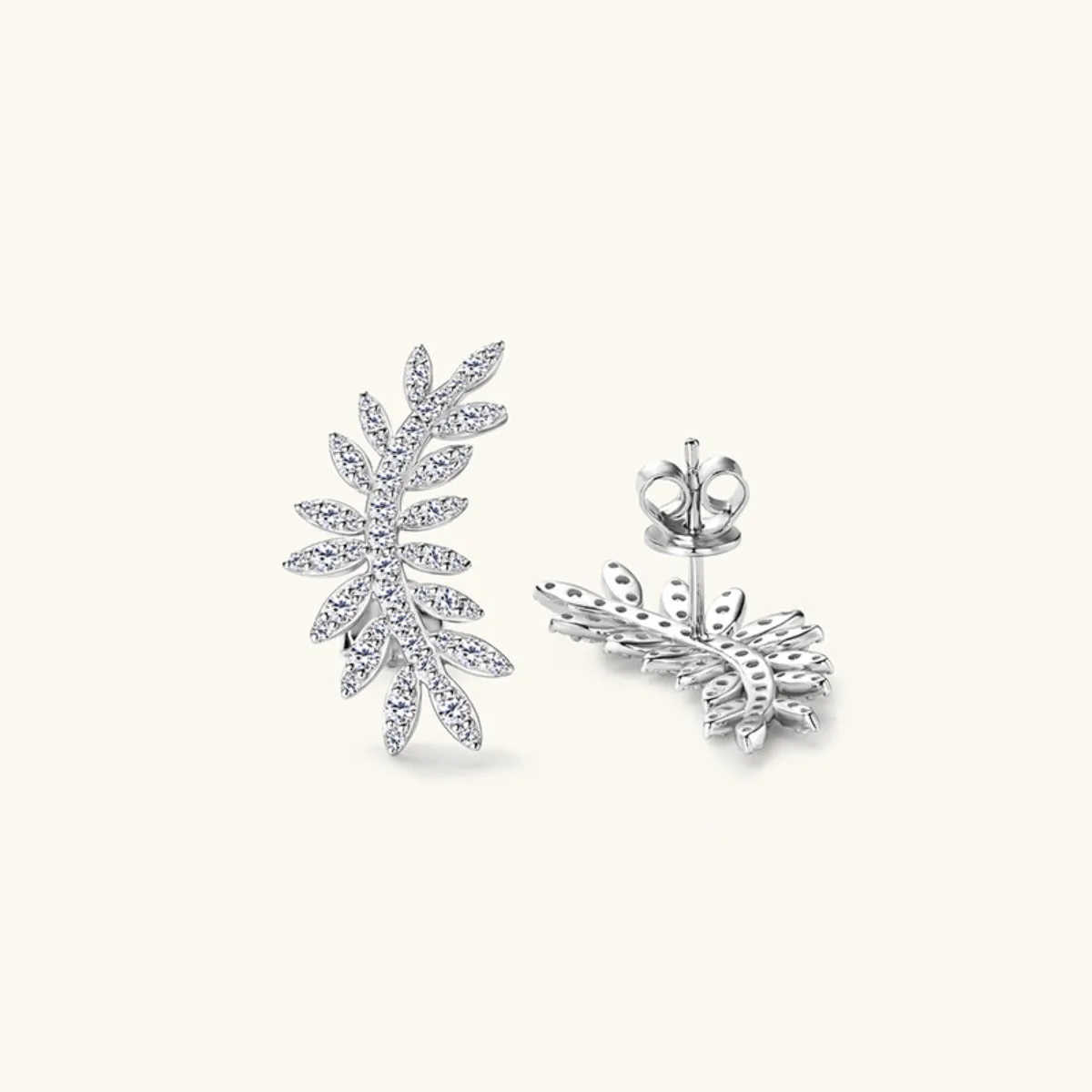925 Sterling Silver Jewelry Moissanite 925 Sterling Silver Leaf Shape Stud Earrings