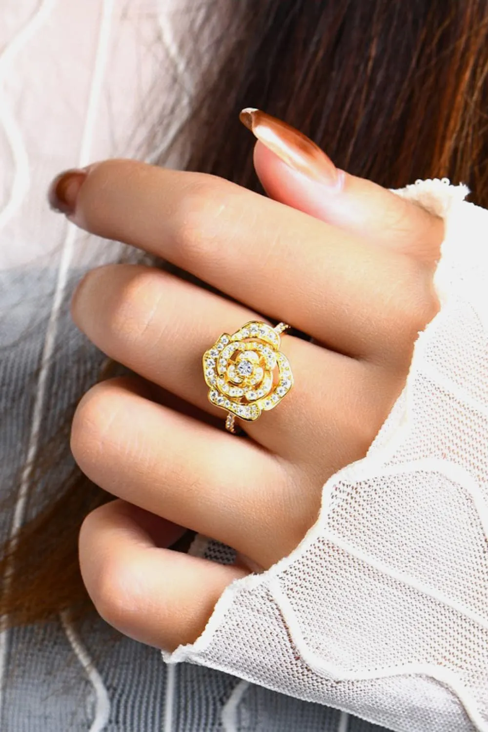925 Sterling Silver Jewelry Moissanite Flower Shape Ring