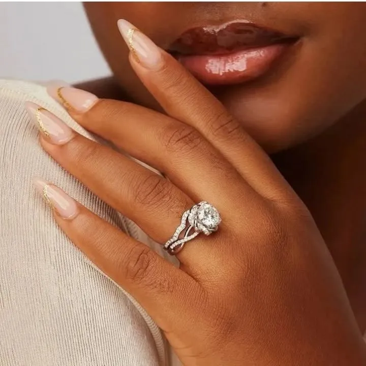 925 Sterling Silver Jewelry Moonstone Moissanite Bride Set in 925 Sterling Silver
