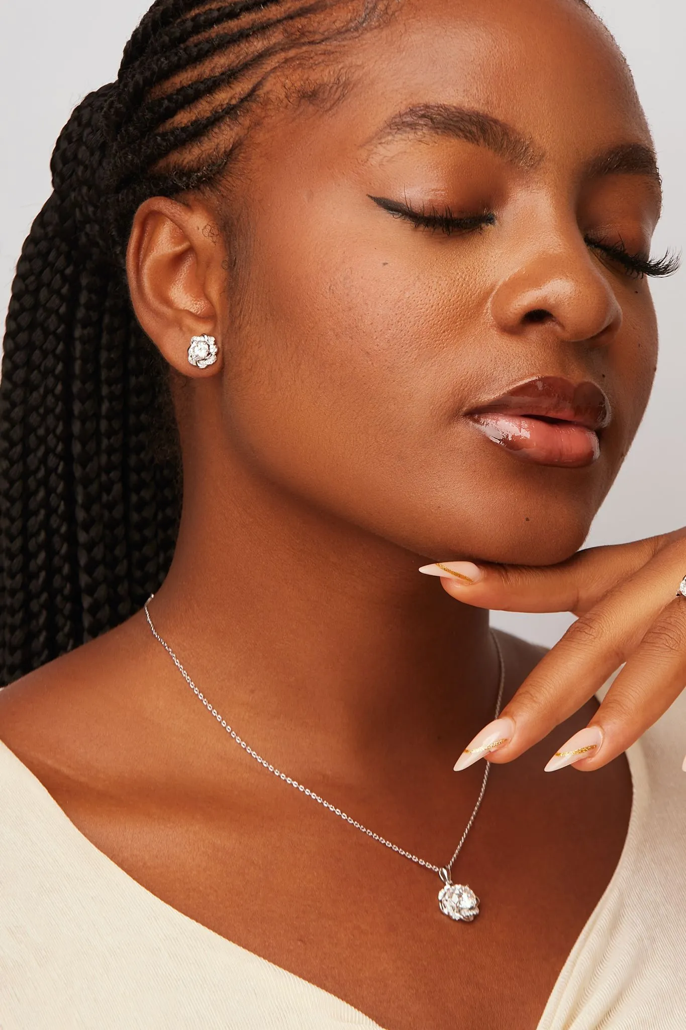 925 Sterling Silver Jewelry Moonstone Moissanite Earrings and Necklace Set