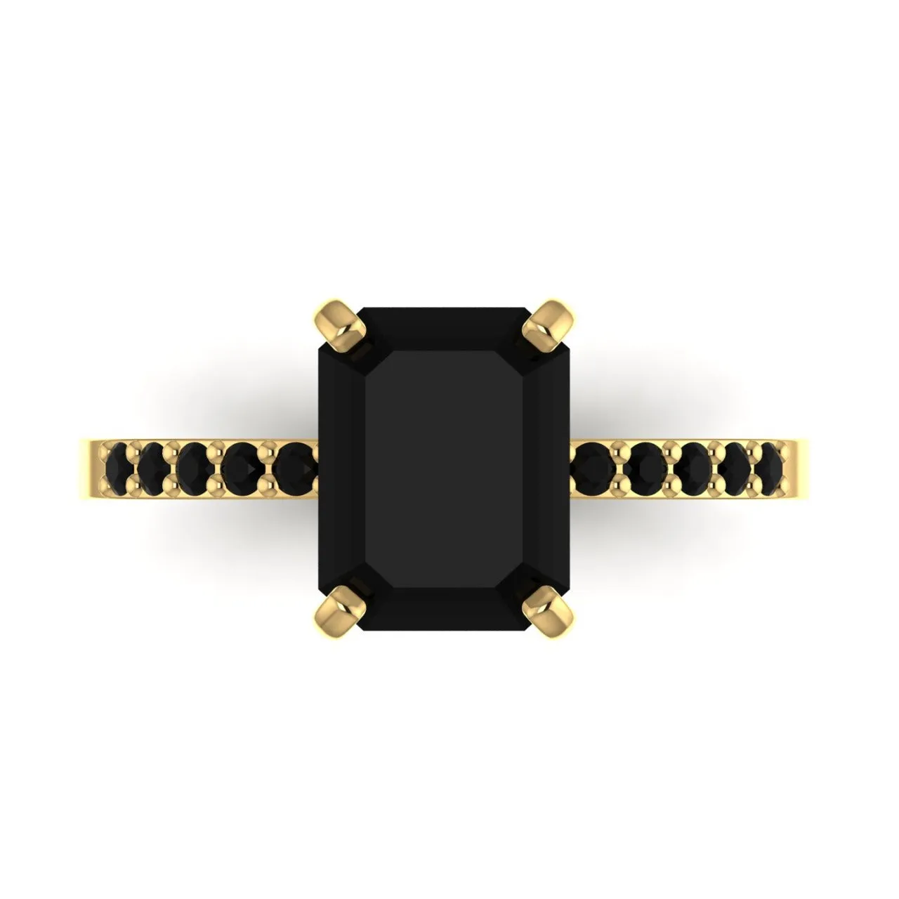 925 Sterling Silver Jewelry No Halo Black Emerald cut Engagement Ring in 18K Gold