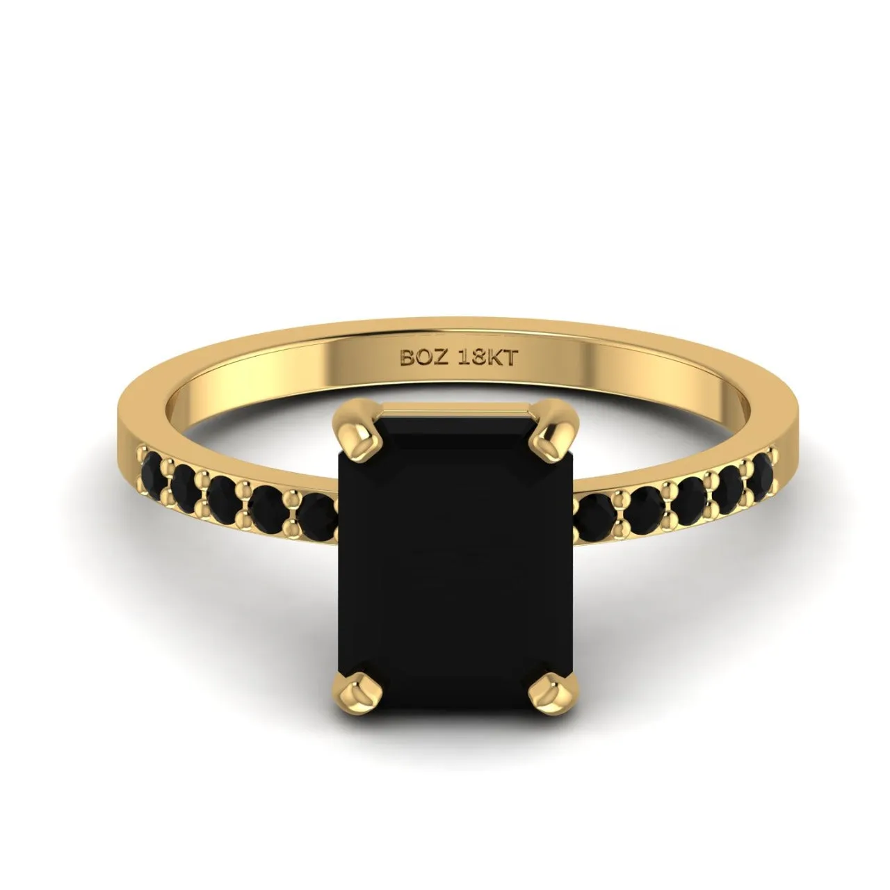 925 Sterling Silver Jewelry No Halo Black Emerald cut Engagement Ring in 18K Gold
