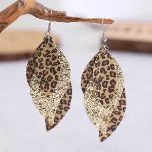 925 Sterling Silver Jewelry PU Leather Leopard Leaf Earrings