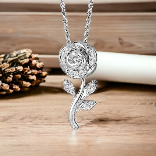 925 Sterling Silver Jewelry Rose Moissanite Necklace in 925 Sterling Silver