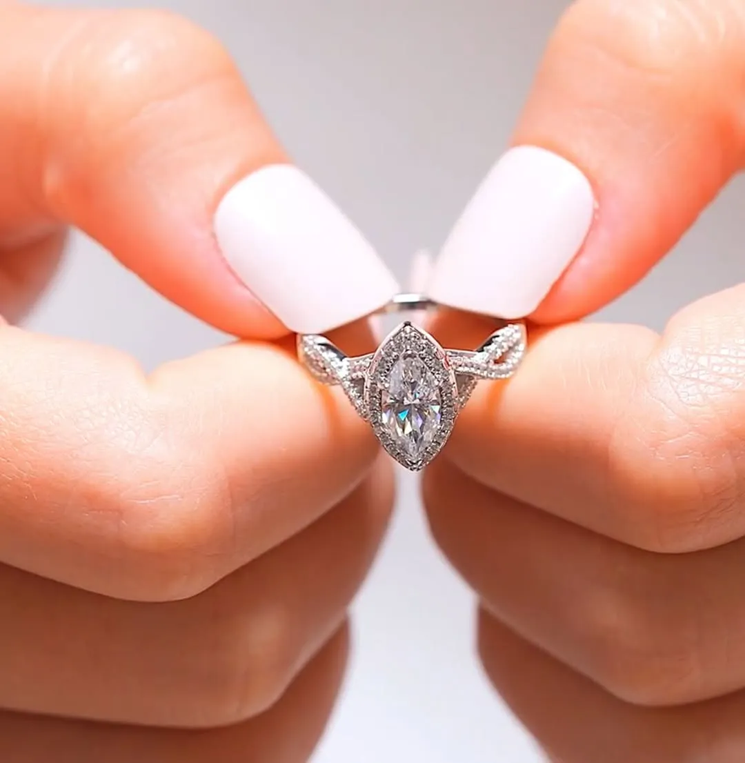925 Sterling Silver Jewelry Sade Marquise Cut CZ Engagement Ring in 925 Sterling Silver
