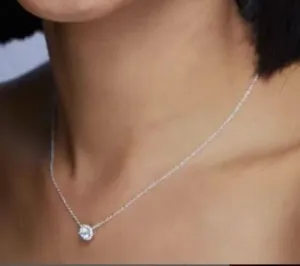 925 Sterling Silver Jewelry Solitaire Round Cut Moissanite Necklace in 925 Sterling Silver