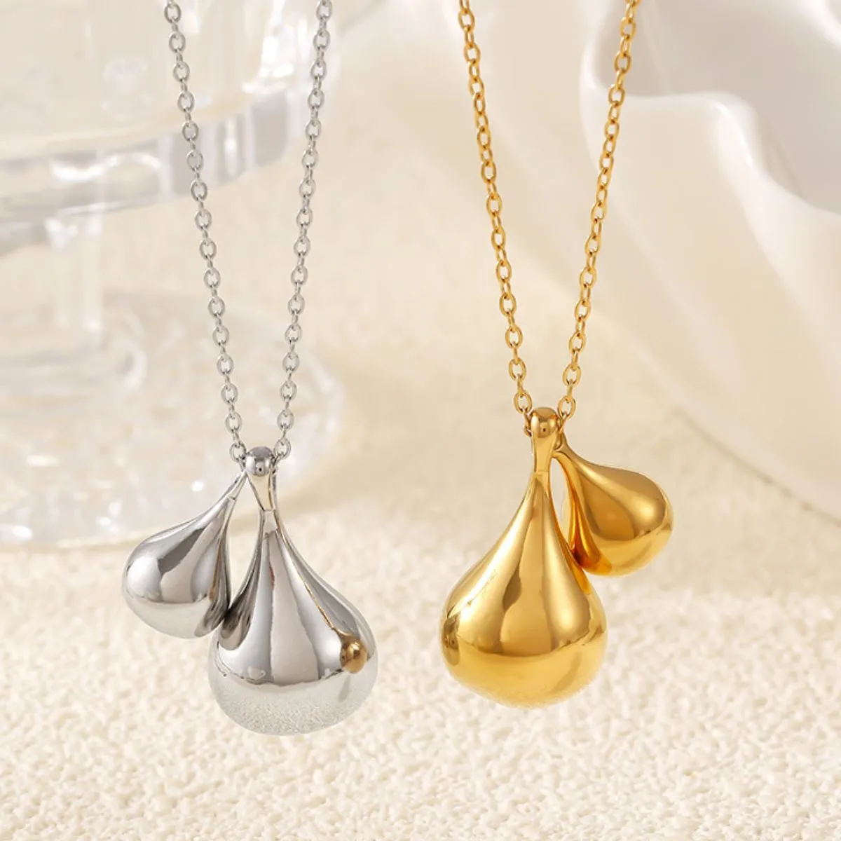 925 Sterling Silver Jewelry Stainless Steel Water Drop Shape Pendant Necklace