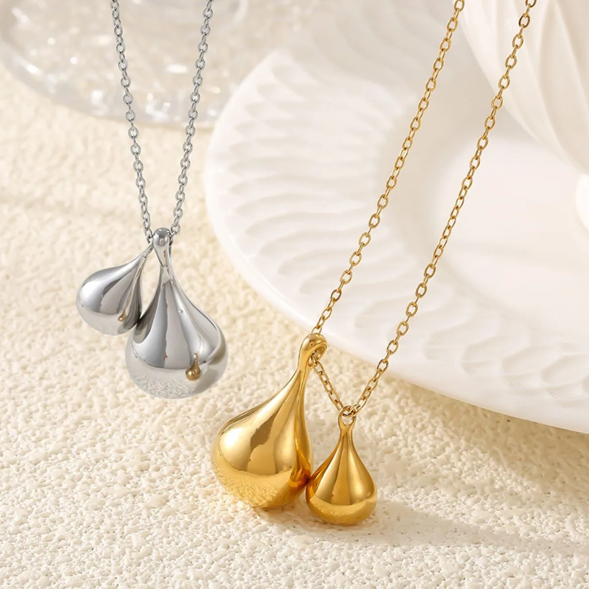 925 Sterling Silver Jewelry Stainless Steel Water Drop Shape Pendant Necklace