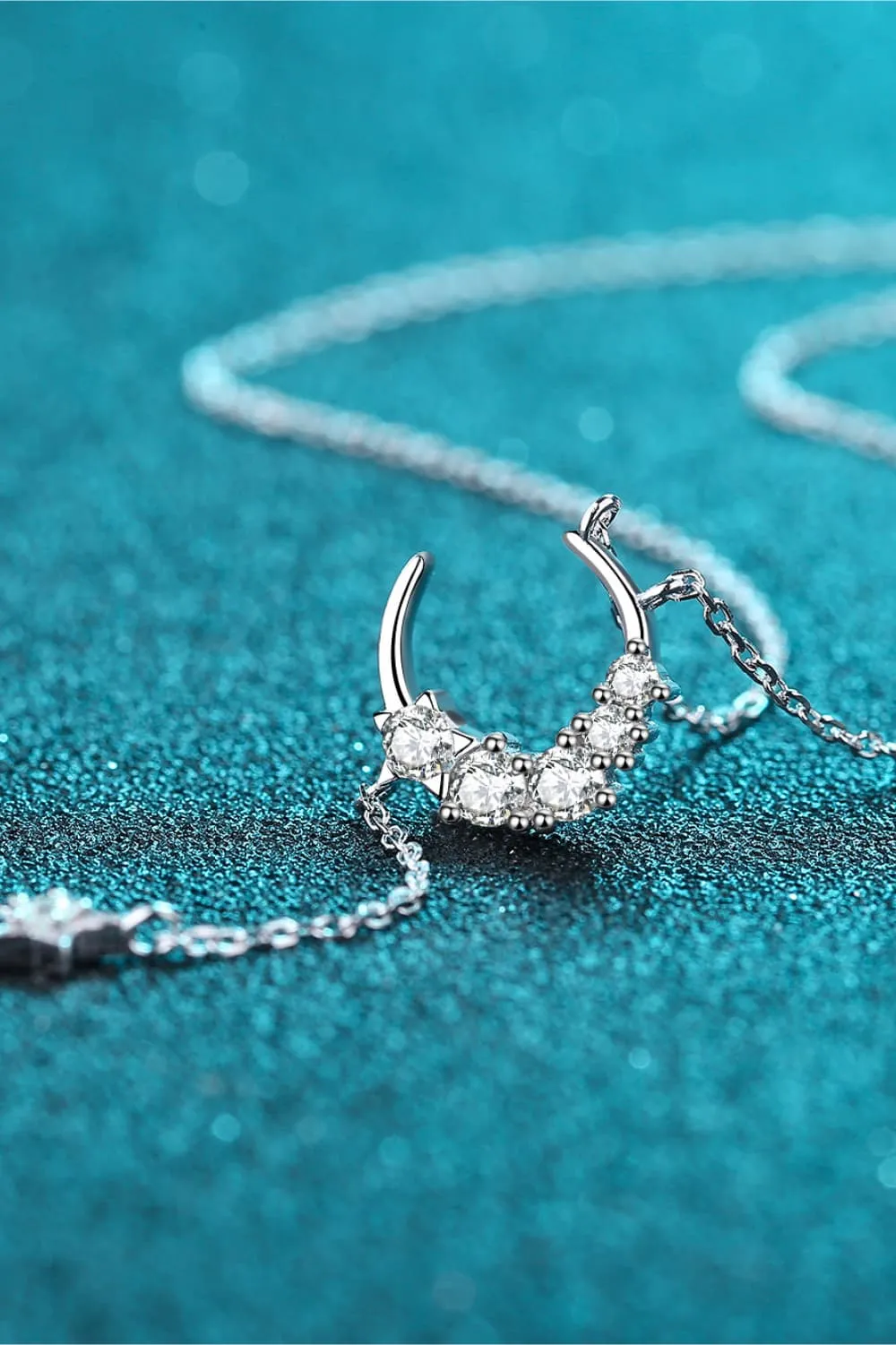925 Sterling Silver Jewelry Star & Moon Moissanite Necklace