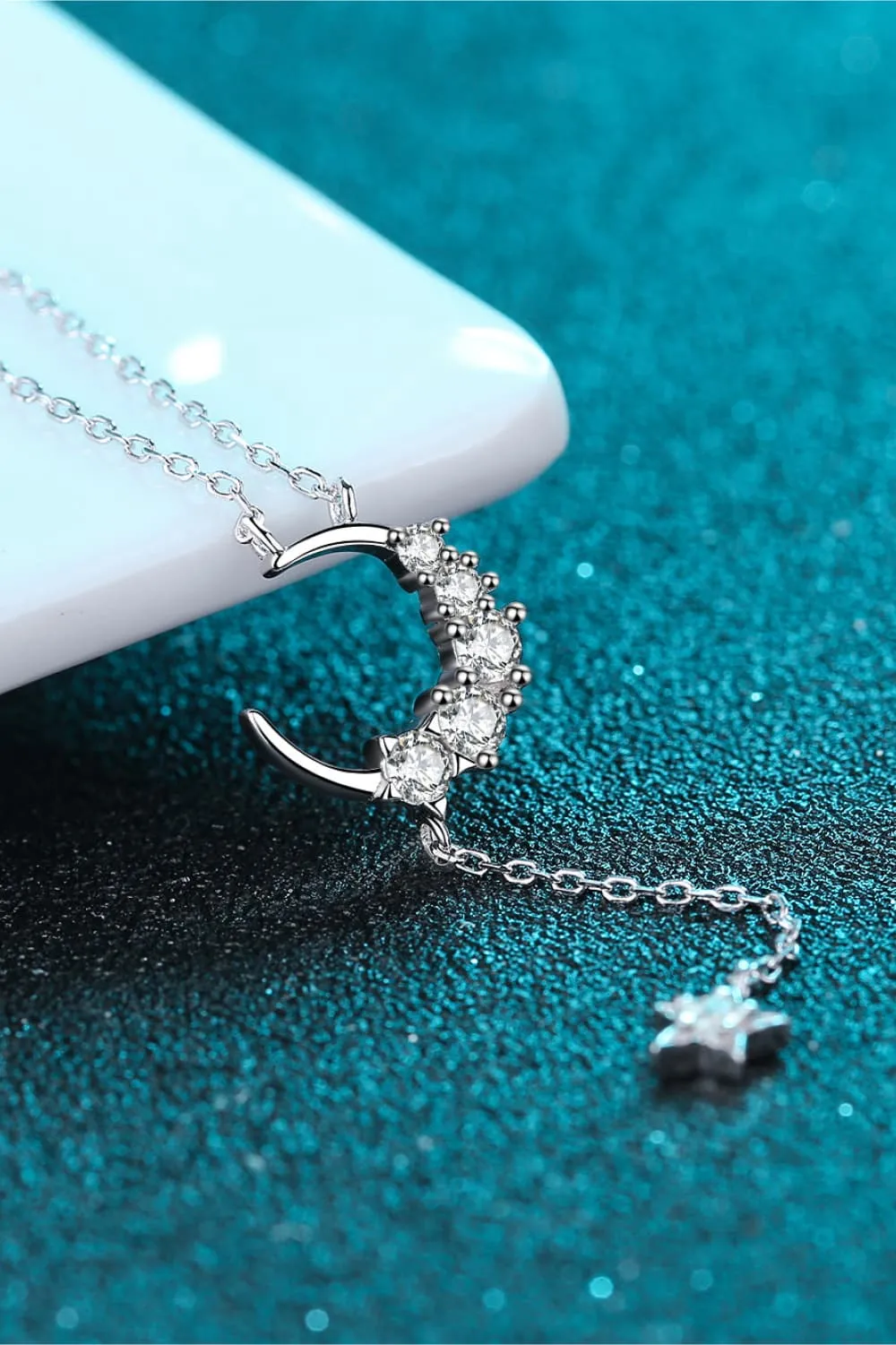 925 Sterling Silver Jewelry Star & Moon Moissanite Necklace