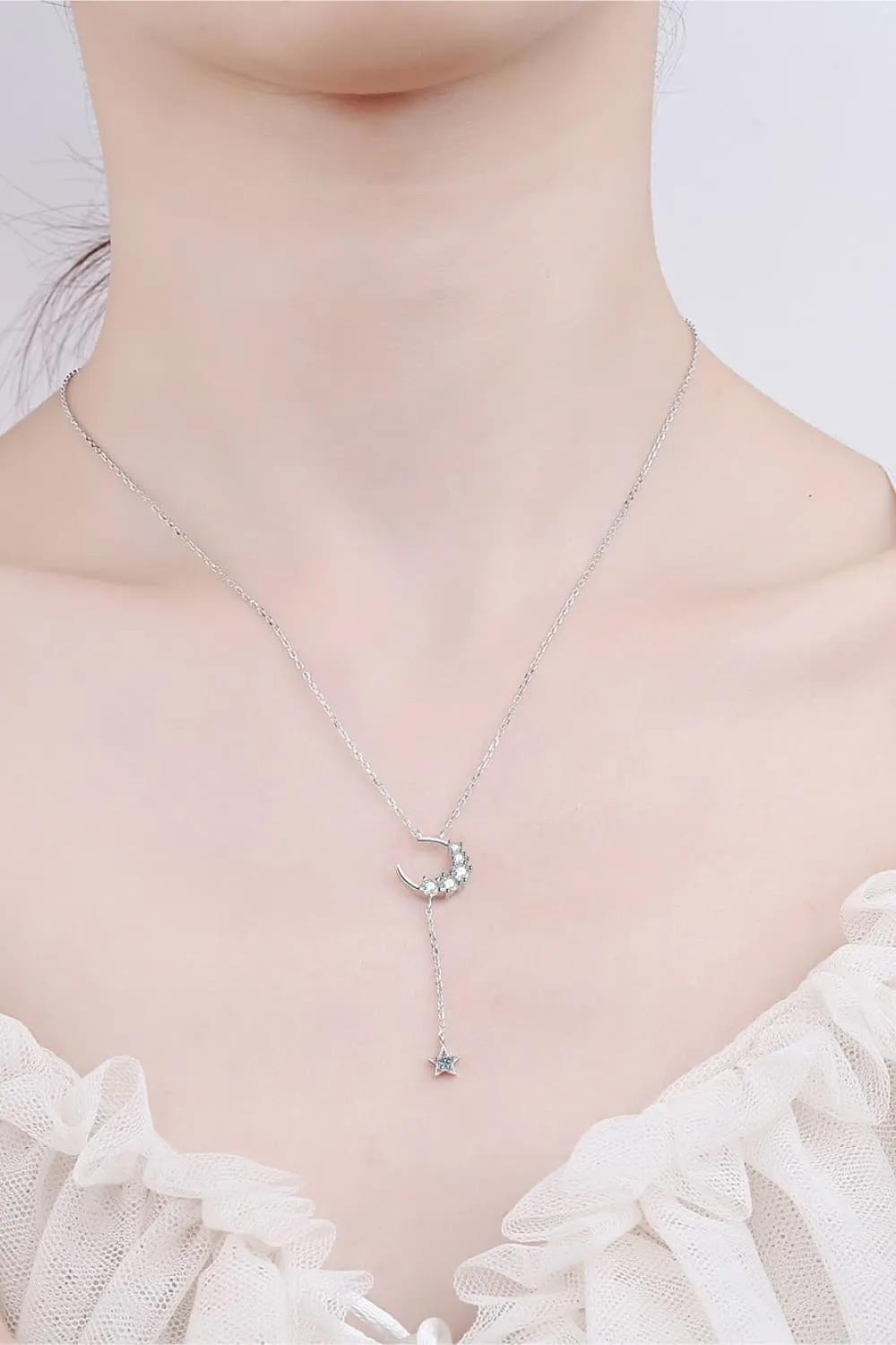 925 Sterling Silver Jewelry Star & Moon Moissanite Necklace