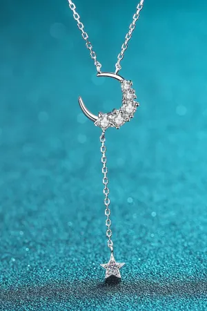 925 Sterling Silver Jewelry Star & Moon Moissanite Necklace