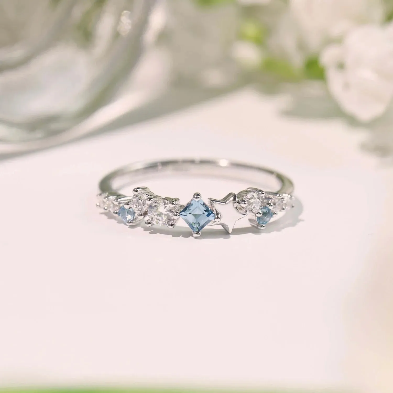 925 Sterling Silver Jewelry Star Inlaid Zircon Ring