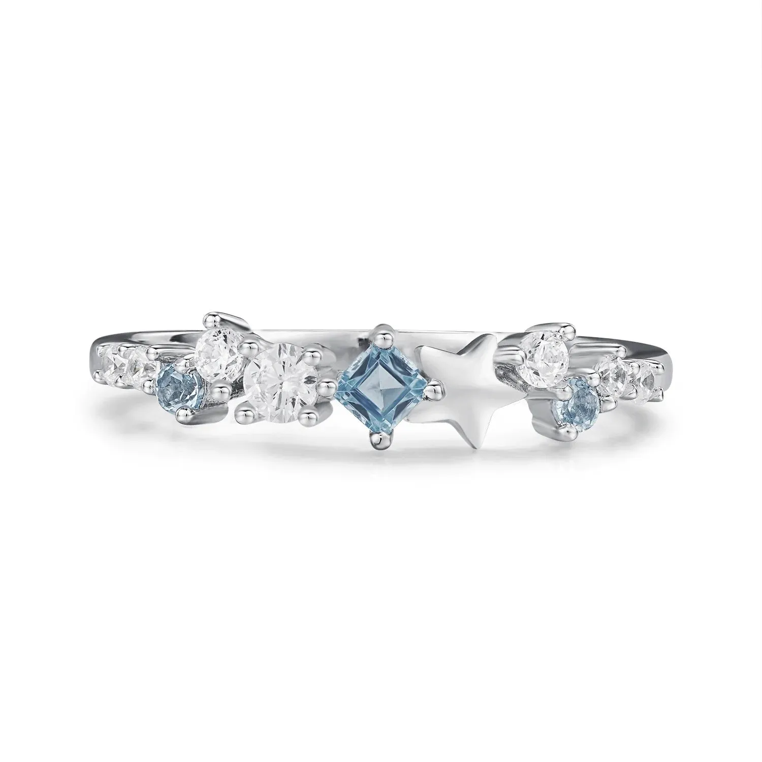 925 Sterling Silver Jewelry Star Inlaid Zircon Ring