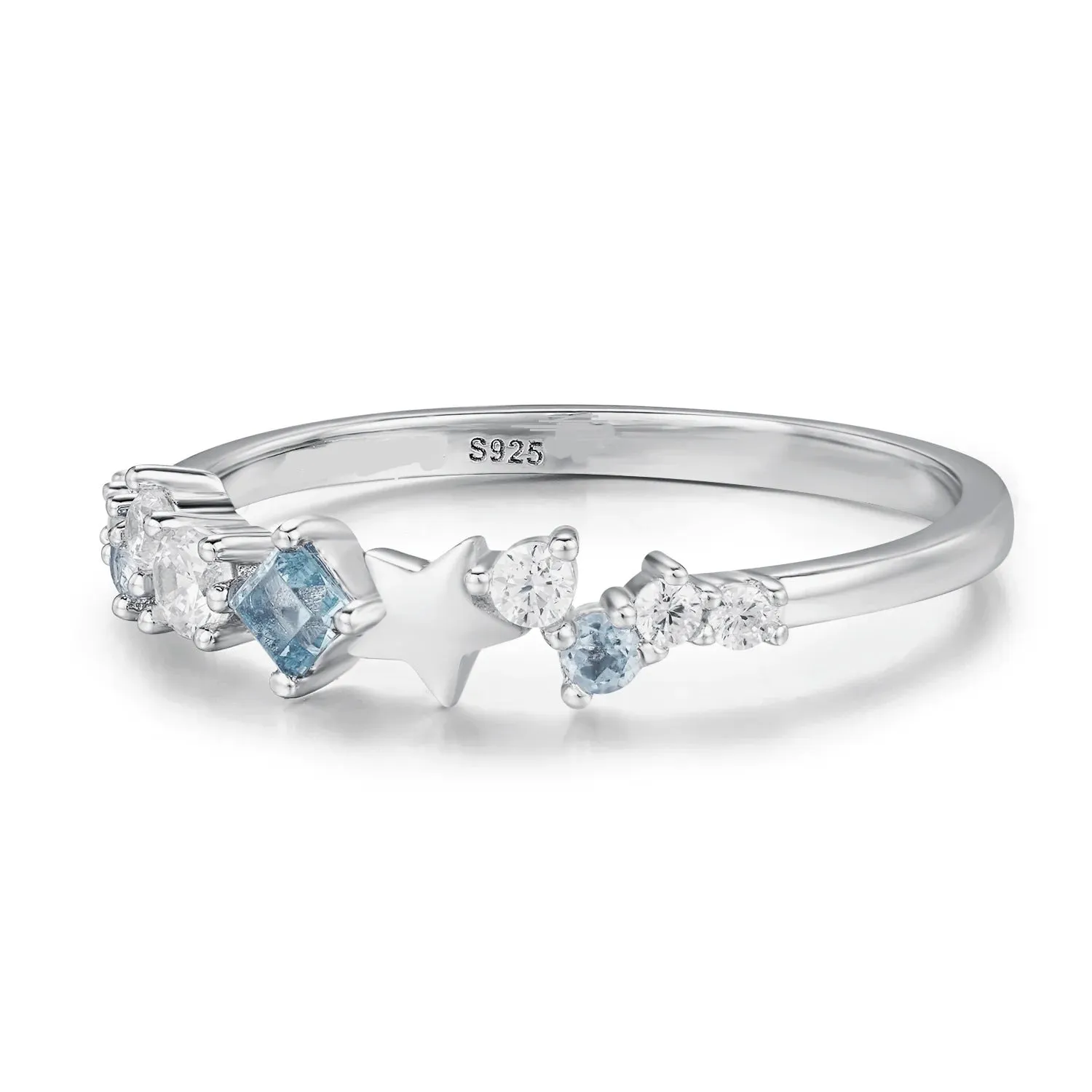 925 Sterling Silver Jewelry Star Inlaid Zircon Ring